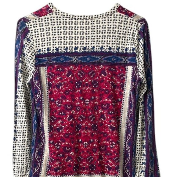 Lucky Brand Hot Pink Purple Boho Printed Long Sleeve Henley Tee - Picture 5 of 8